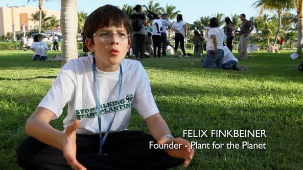 Felix Finkbeiner – founder of Plant for the Planet, at the UN Climate Conference, 16th Session of the Conference of the Parties (COP 16), in Cancun Mexico. Photo © Tristan Bayer. From the documentary film Revolution.