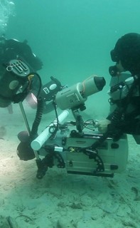 Rob and David Hannan filming the flamboyant cuttlefish for the documentary film Revolution. Photo © Tristan Bayer www.earthnative.com
