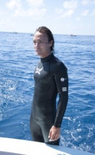 Rob Stewart on location while filming whale sharks in Mexico. Photo &copy; Victoria Berg From the documentary film Revolution.