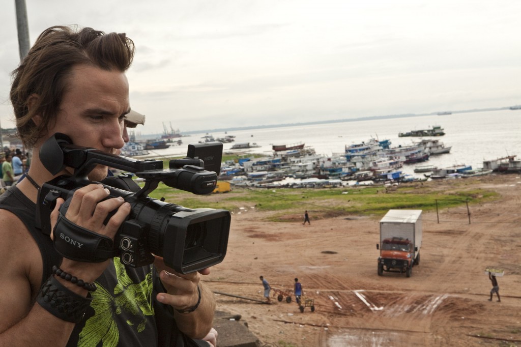 Rob Stewart filming on location in the Amazon Jungle, Brazil. Photo credit Brennan Grange. From the documentary film Revolution.